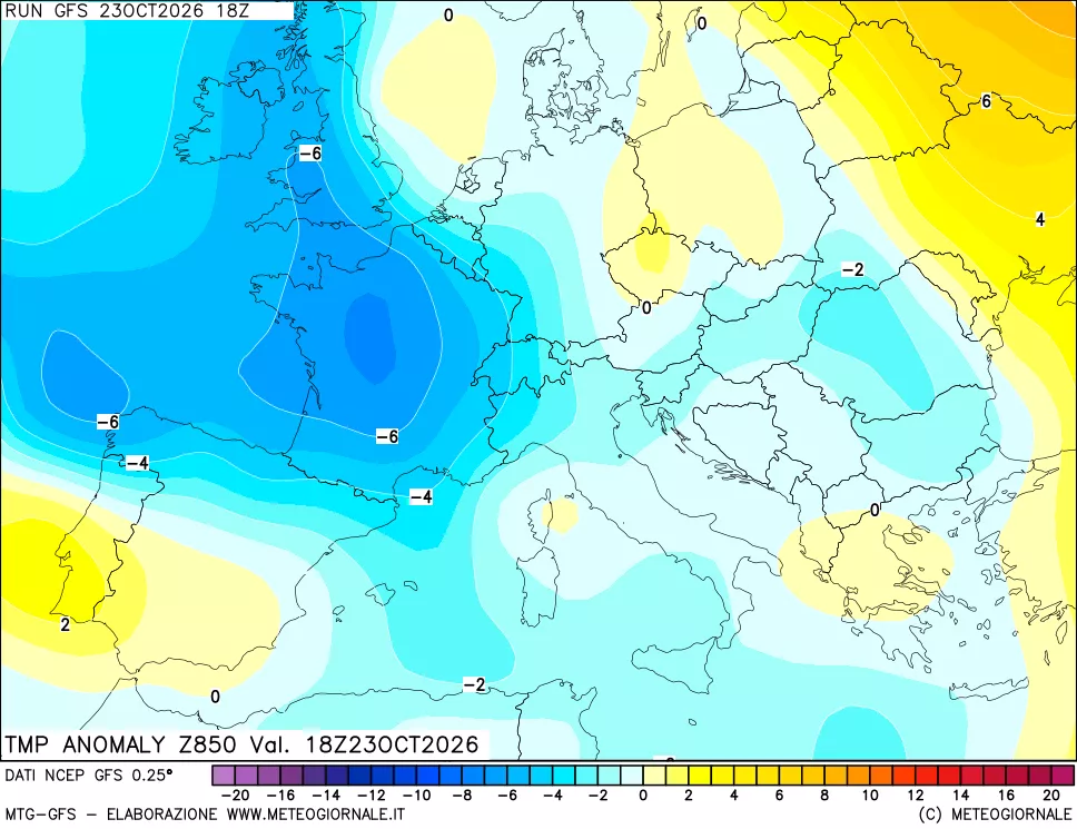 mappa 850 hPa Temp Anomaly vs Cli.No 1981-2010