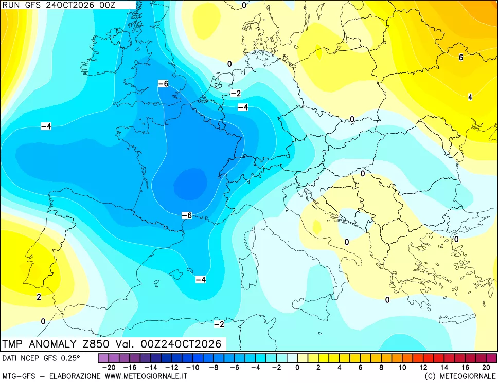 mappa 850 hPa Temp Anomaly vs Cli.No 1981-2010