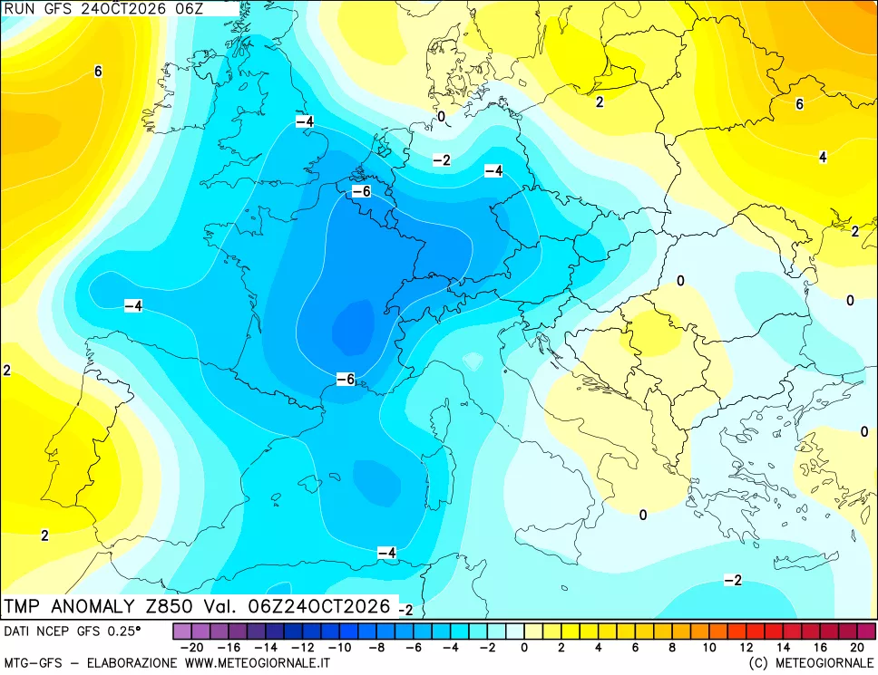 mappa 850 hPa Temp Anomaly vs Cli.No 1981-2010