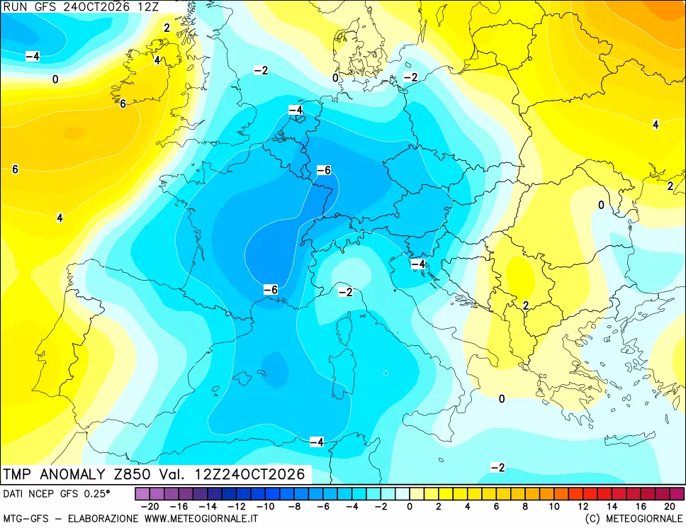 mappa 850 hPa Temp Anomaly vs Cli.No 1981-2010