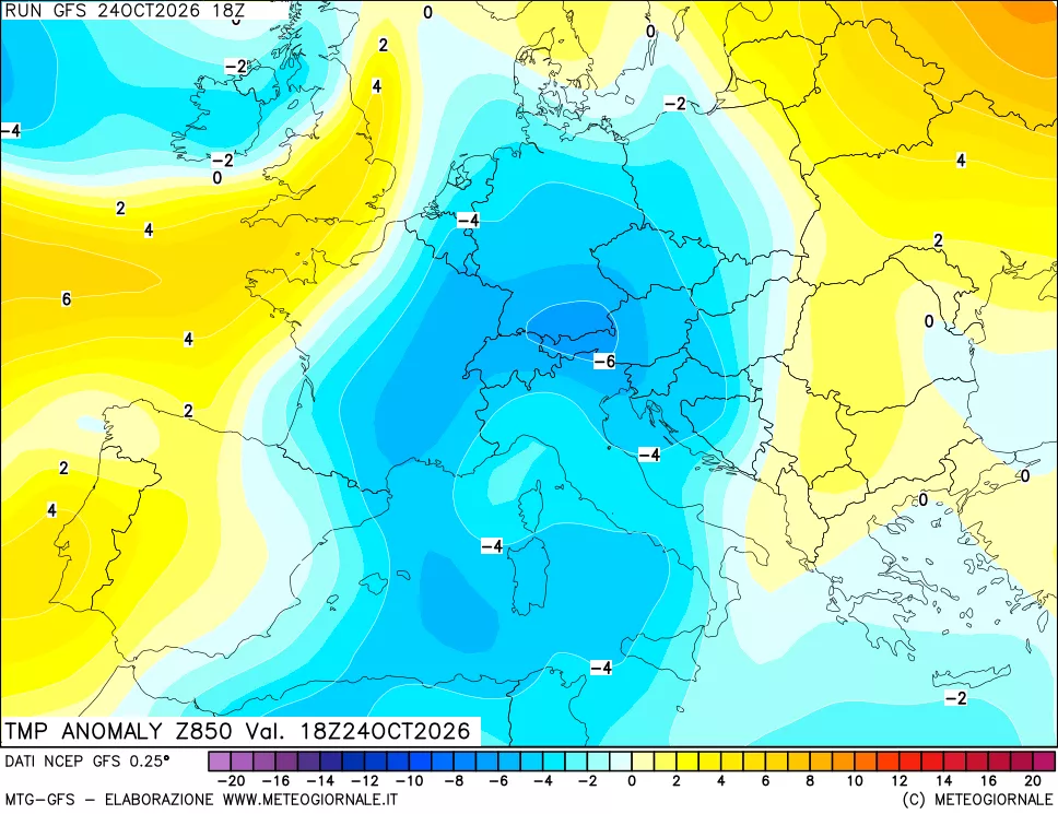 mappa 850 hPa Temp Anomaly vs Cli.No 1981-2010