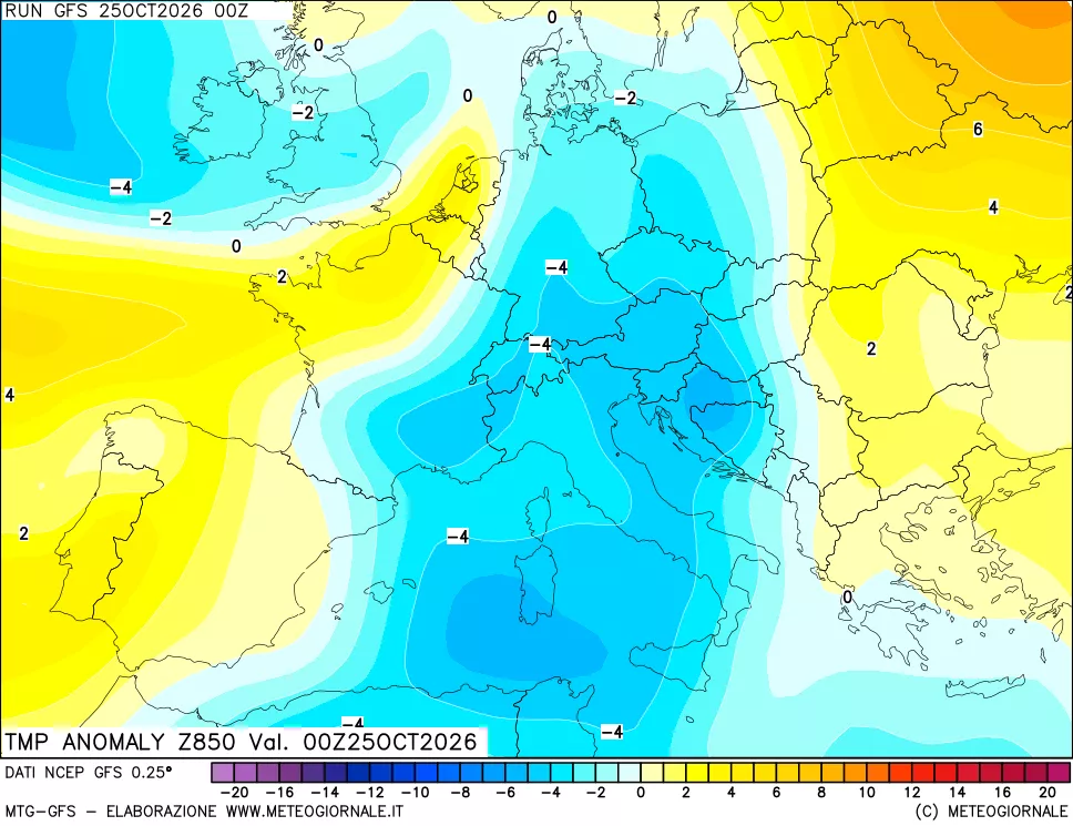 mappa 850 hPa Temp Anomaly vs Cli.No 1981-2010