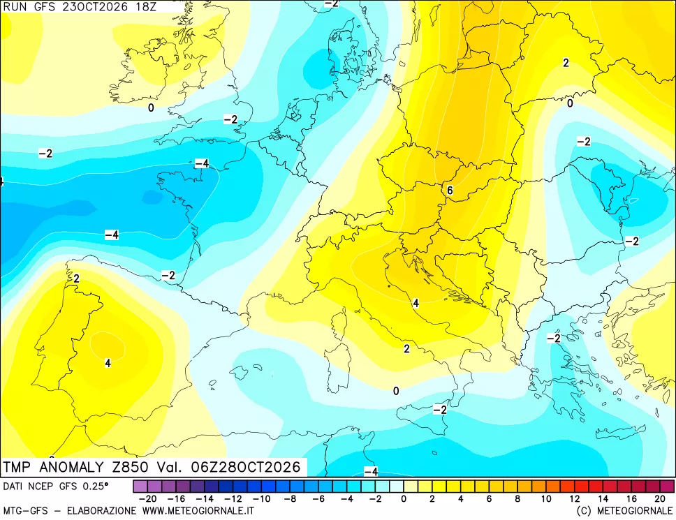 mappa 850 hPa Temp Anomaly vs Cli.No 1981-2010