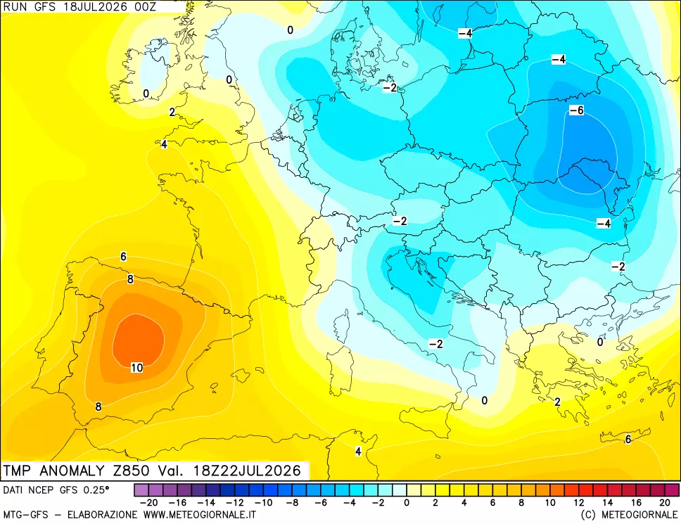 mappa 850 hPa Temp Anomaly vs Cli.No 1981-2010