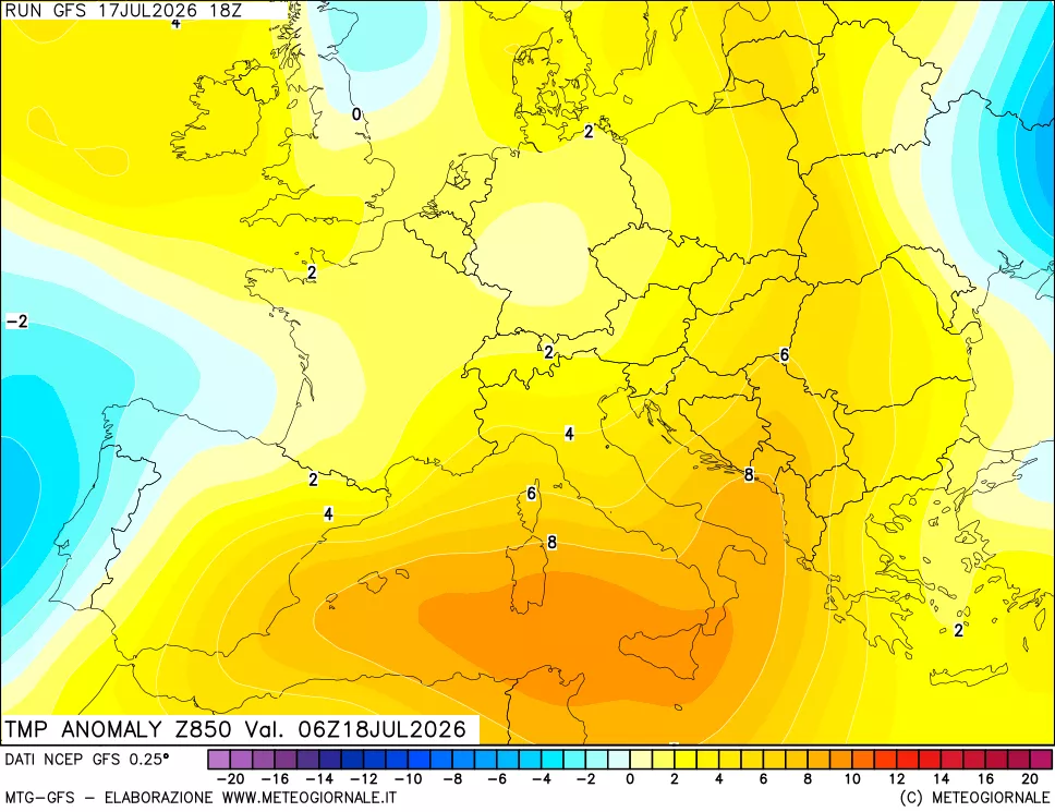 mappa 850 hPa Temp Anomaly vs Cli.No 1981-2010