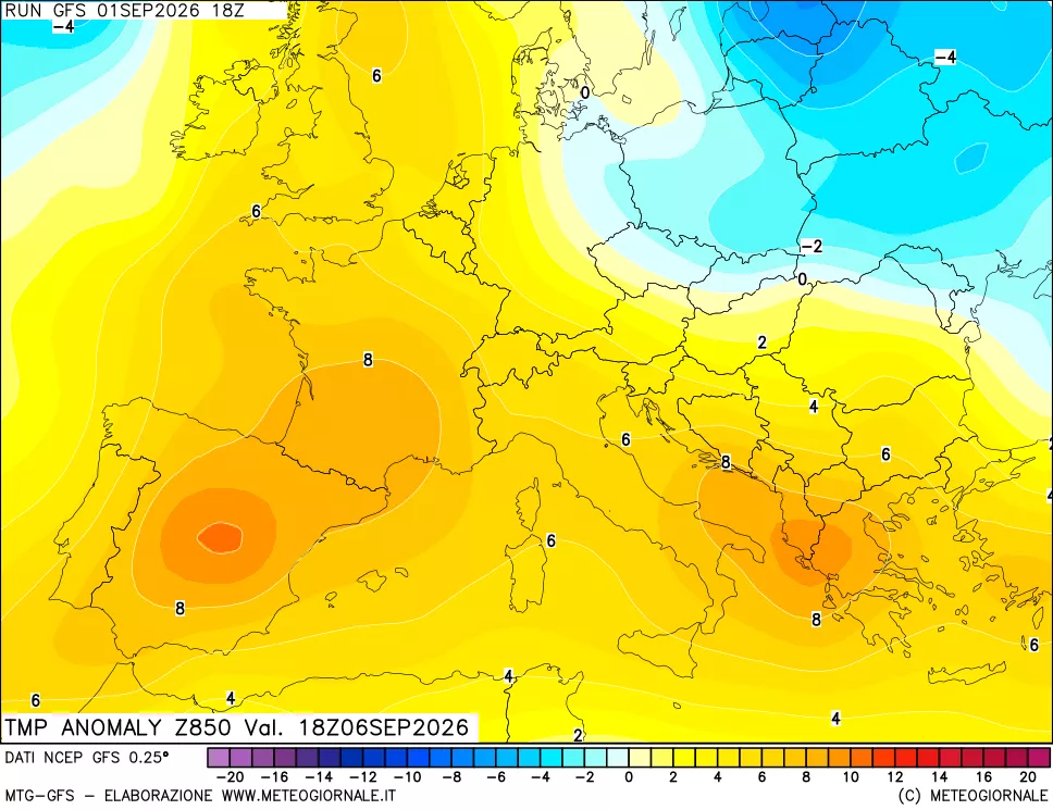 mappa 850 hPa Temp Anomaly vs Cli.No 1981-2010
