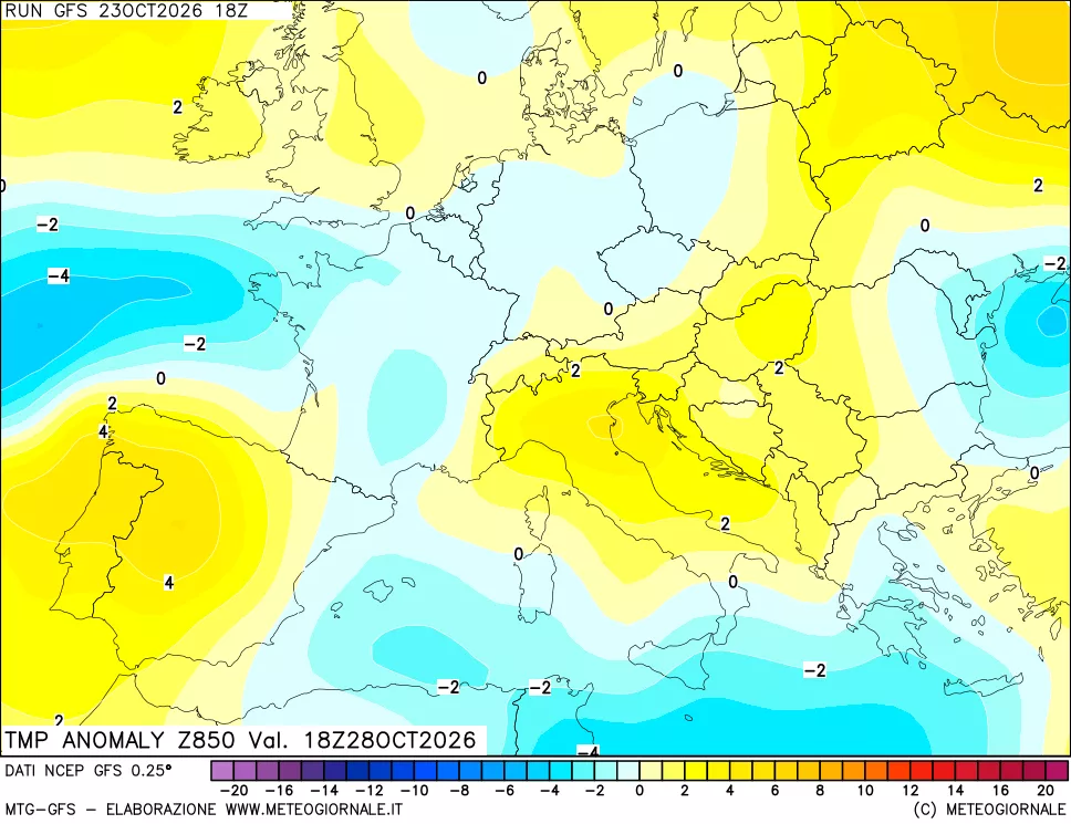 mappa 850 hPa Temp Anomaly vs Cli.No 1981-2010