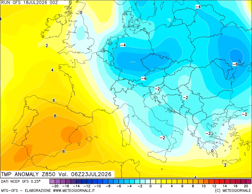 mappa 850 hPa Temp Anomaly vs Cli.No 1981-2010