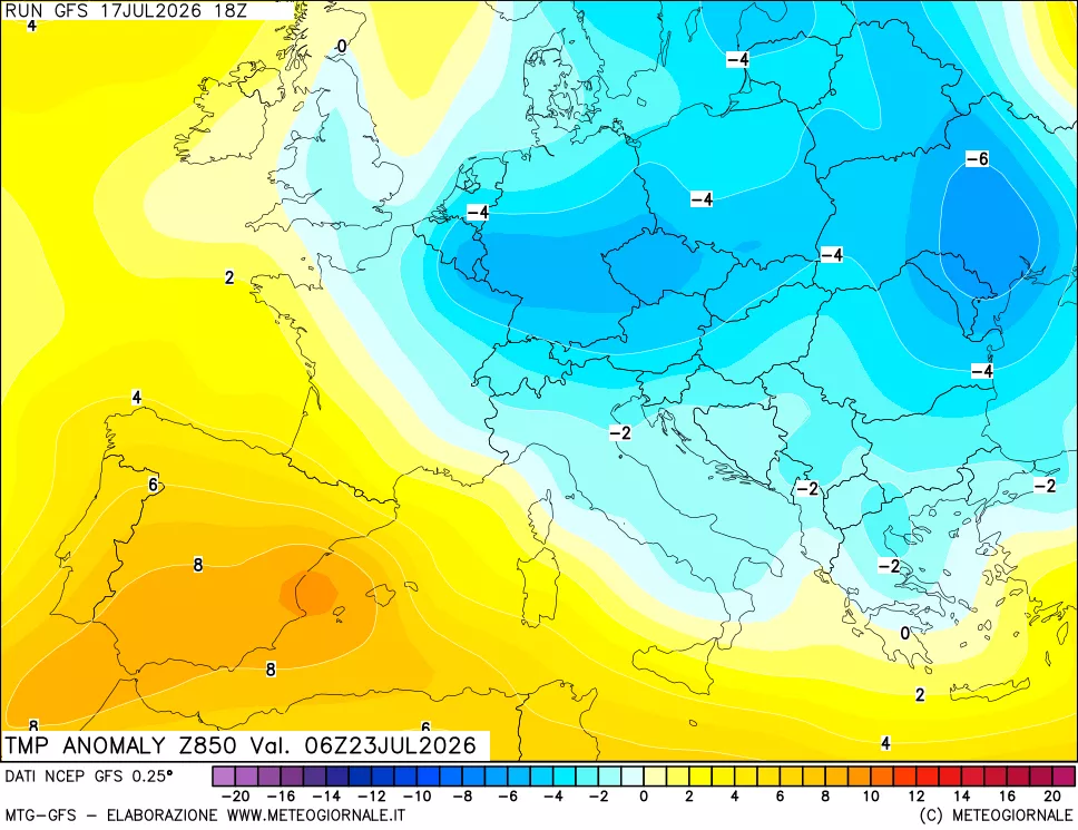 mappa 850 hPa Temp Anomaly vs Cli.No 1981-2010