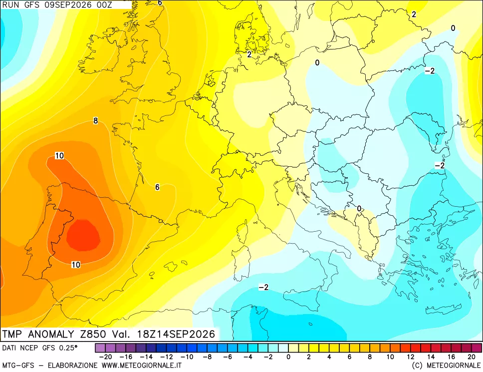 mappa 850 hPa Temp Anomaly vs Cli.No 1981-2010