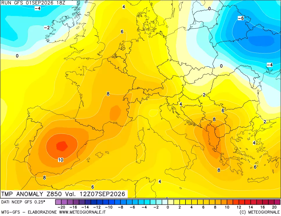 mappa 850 hPa Temp Anomaly vs Cli.No 1981-2010
