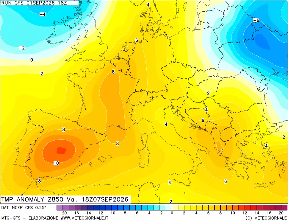 mappa 850 hPa Temp Anomaly vs Cli.No 1981-2010