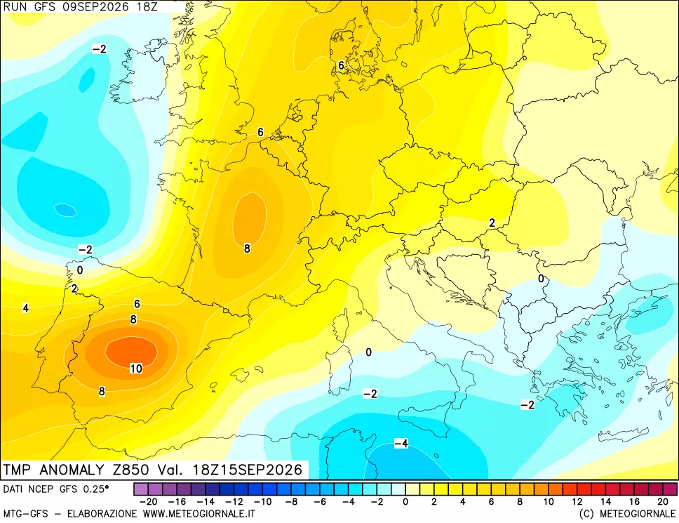 mappa 850 hPa Temp Anomaly vs Cli.No 1981-2010