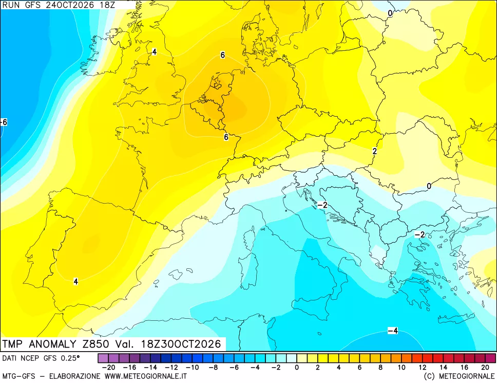 mappa 850 hPa Temp Anomaly vs Cli.No 1981-2010