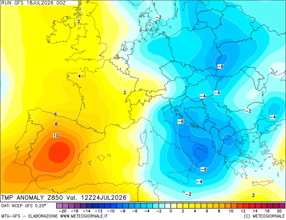 mappa 850 hPa Temp Anomaly vs Cli.No 1981-2010