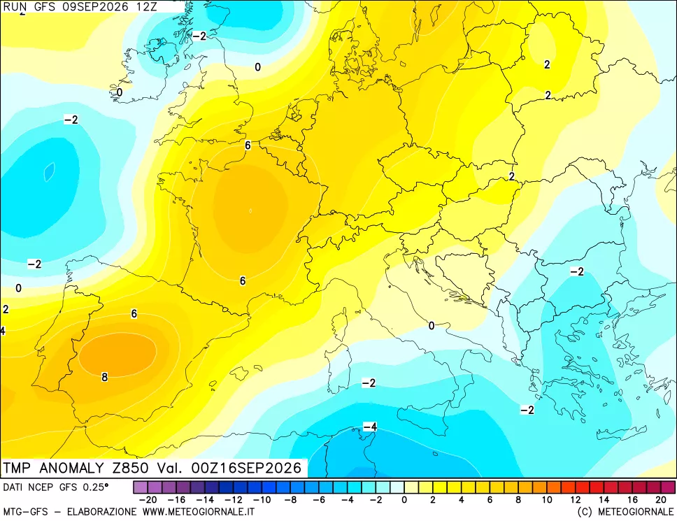 mappa 850 hPa Temp Anomaly vs Cli.No 1981-2010