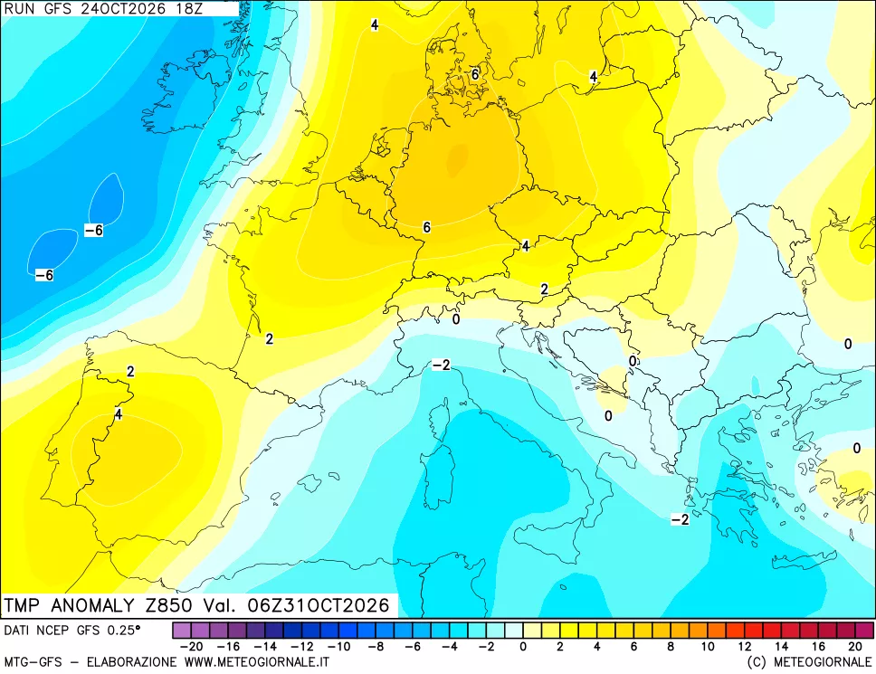mappa 850 hPa Temp Anomaly vs Cli.No 1981-2010