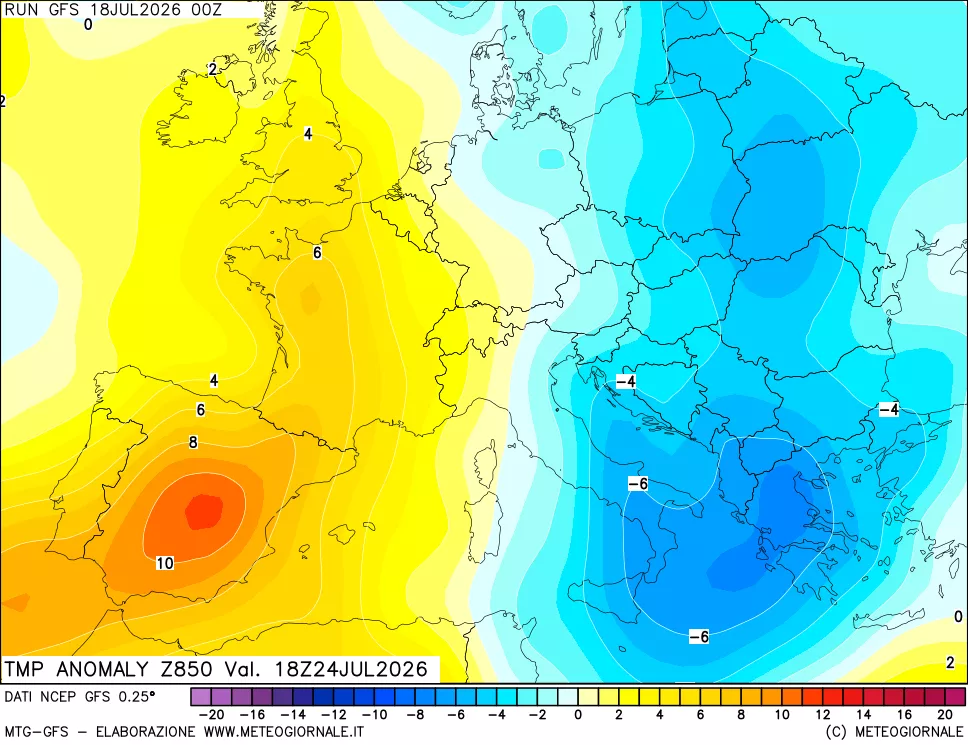 mappa 850 hPa Temp Anomaly vs Cli.No 1981-2010