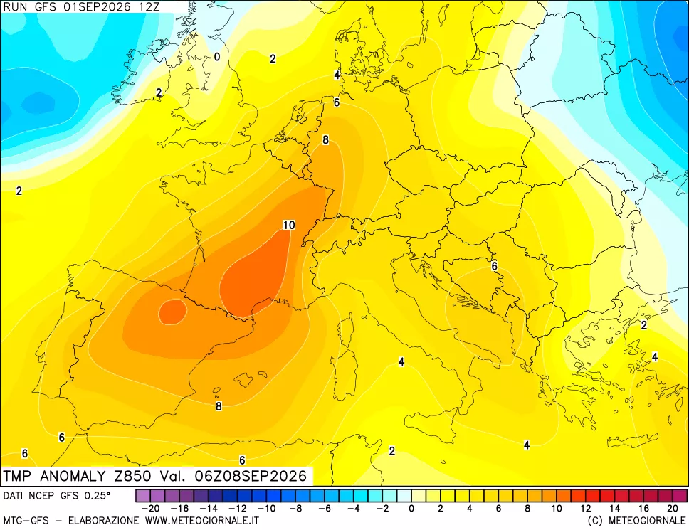 mappa 850 hPa Temp Anomaly vs Cli.No 1981-2010