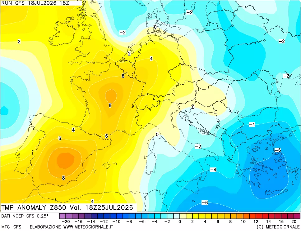 mappa 850 hPa Temp Anomaly vs Cli.No 1981-2010
