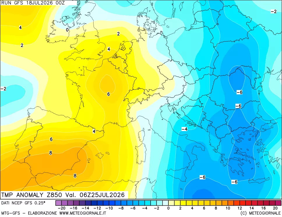mappa 850 hPa Temp Anomaly vs Cli.No 1981-2010