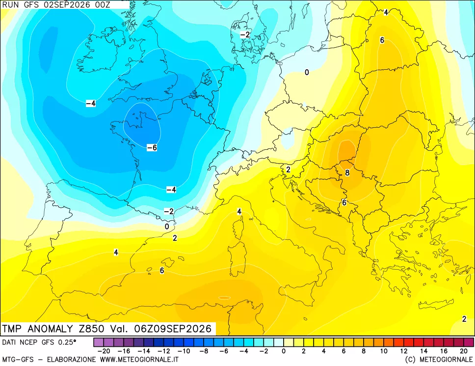 mappa 850 hPa Temp Anomaly vs Cli.No 1981-2010