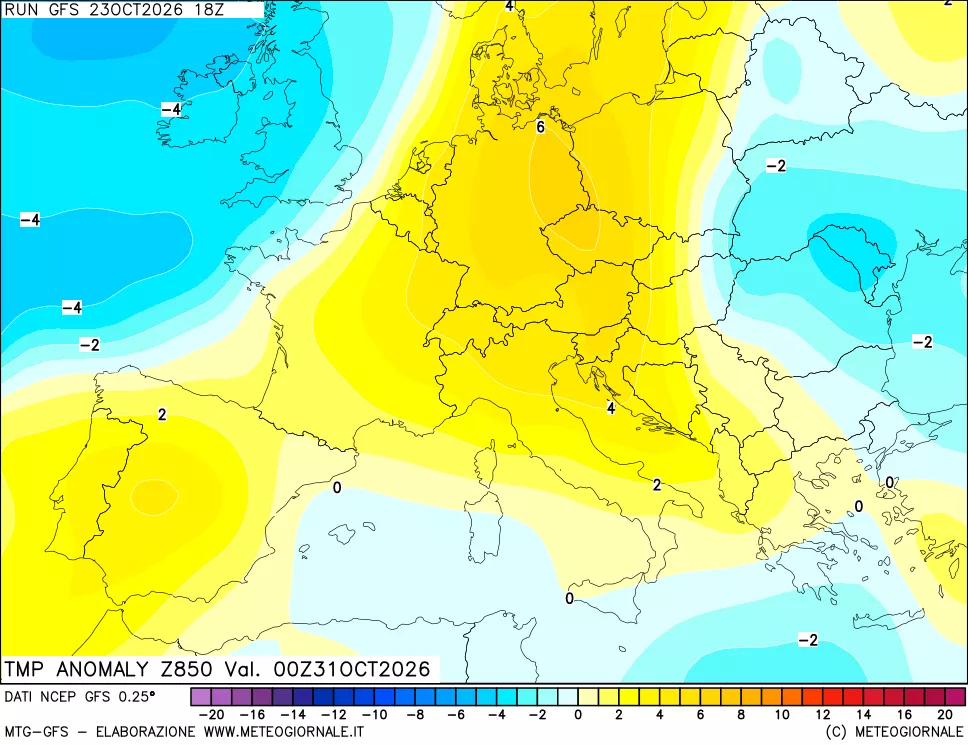 mappa 850 hPa Temp Anomaly vs Cli.No 1981-2010