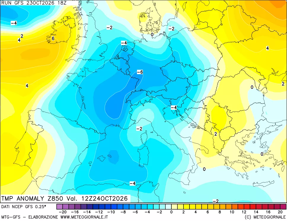 mappa 850 hPa Temp Anomaly vs Cli.No 1981-2010
