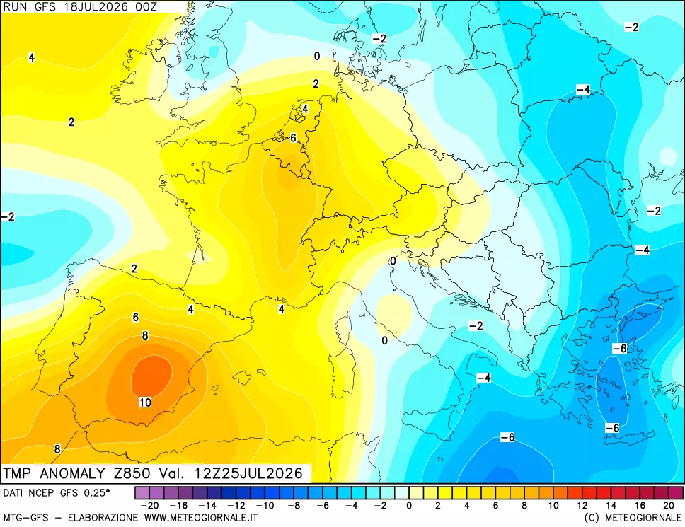 mappa 850 hPa Temp Anomaly vs Cli.No 1981-2010