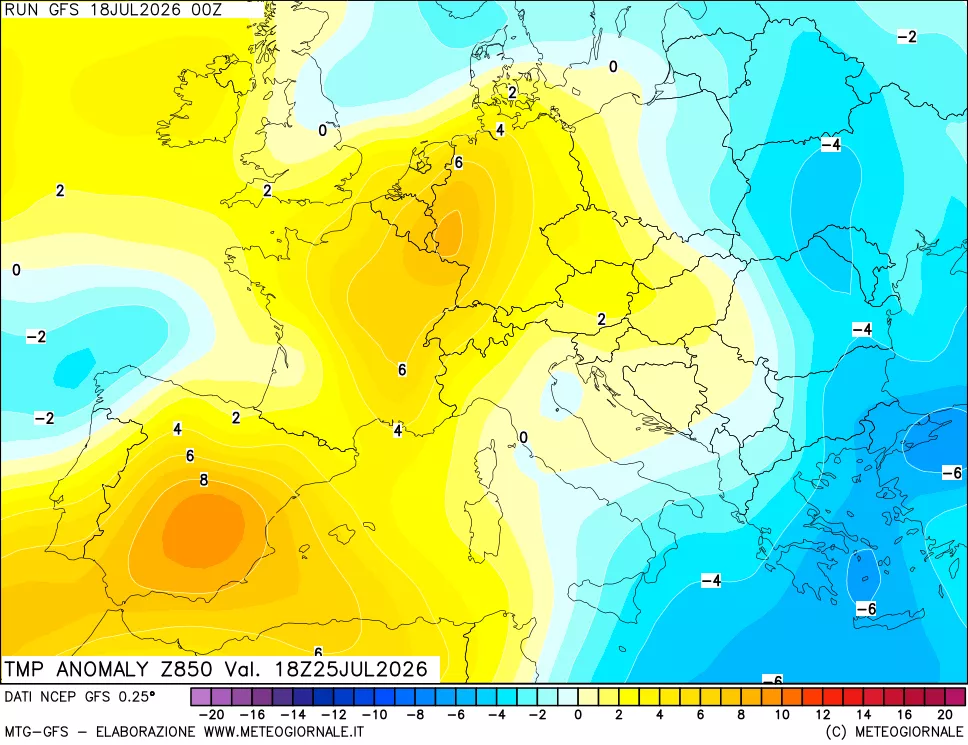mappa 850 hPa Temp Anomaly vs Cli.No 1981-2010