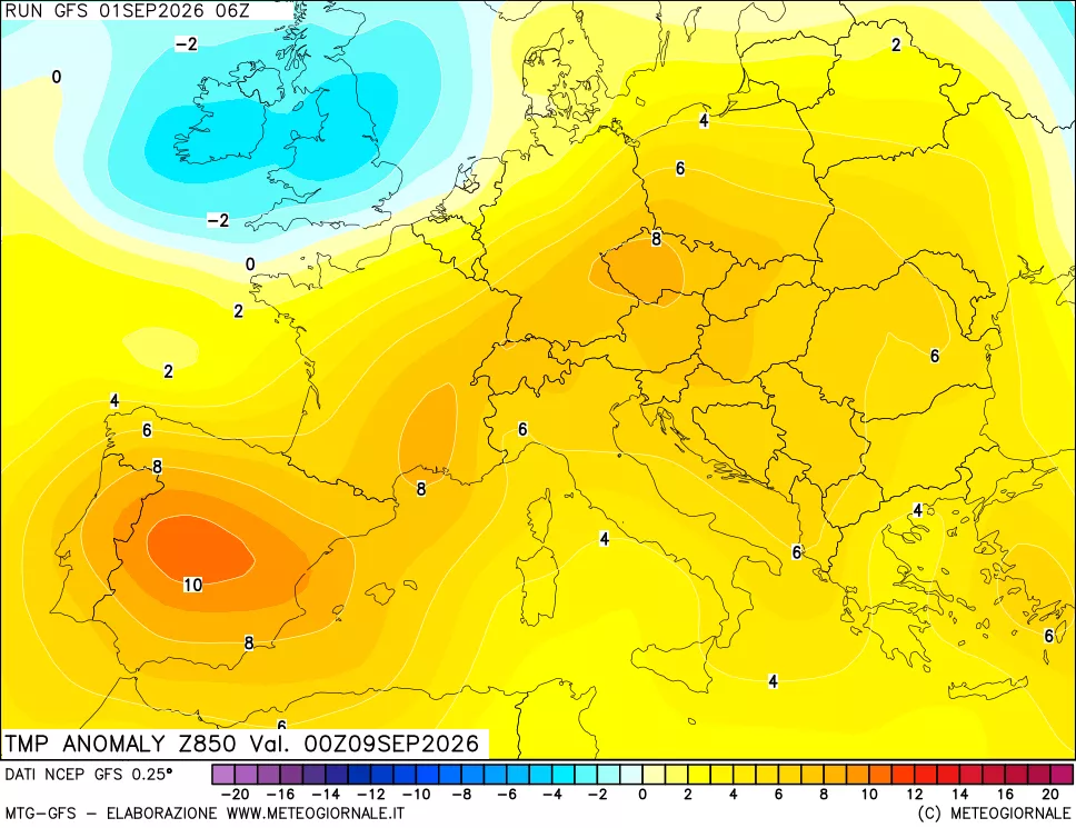 mappa 850 hPa Temp Anomaly vs Cli.No 1981-2010