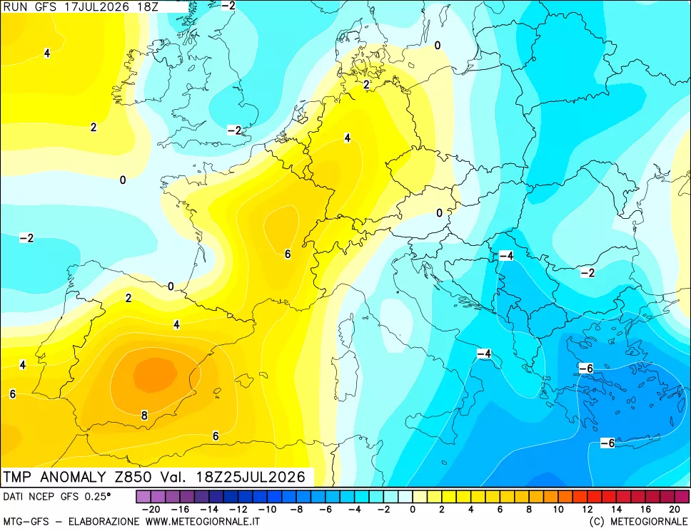 mappa 850 hPa Temp Anomaly vs Cli.No 1981-2010
