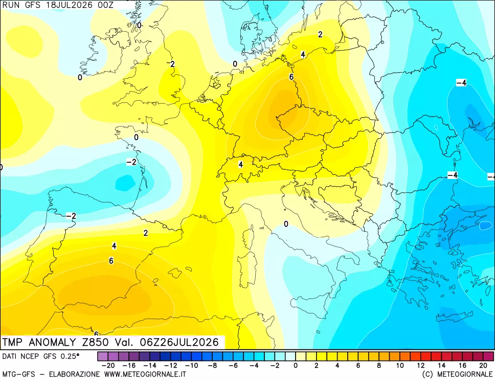 mappa 850 hPa Temp Anomaly vs Cli.No 1981-2010