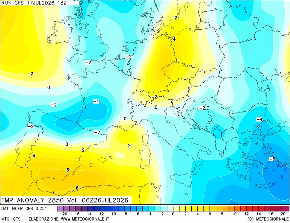 mappa 850 hPa Temp Anomaly vs Cli.No 1981-2010