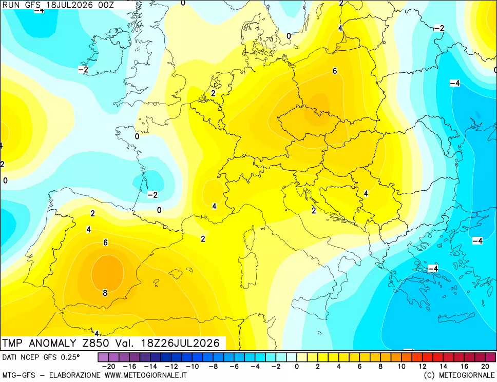 mappa 850 hPa Temp Anomaly vs Cli.No 1981-2010