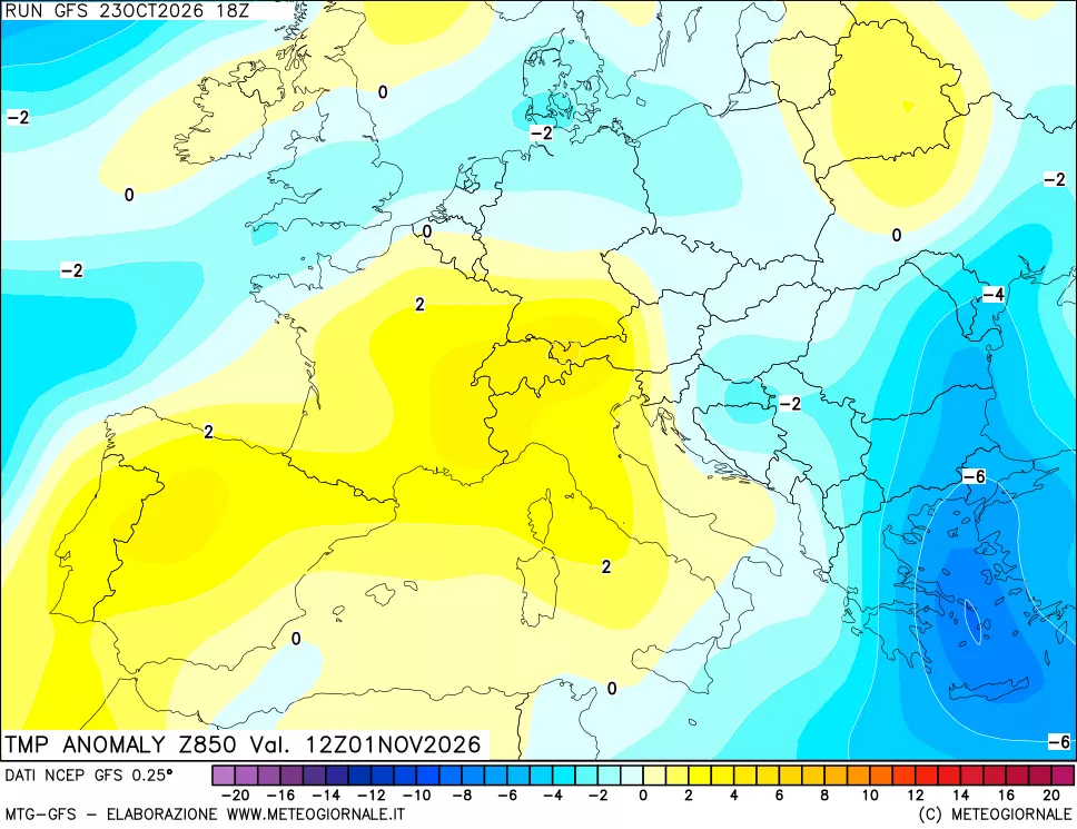 mappa 850 hPa Temp Anomaly vs Cli.No 1981-2010