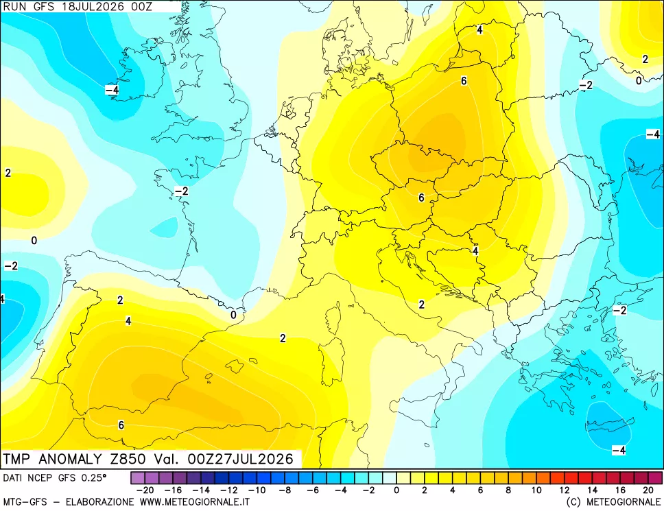 mappa 850 hPa Temp Anomaly vs Cli.No 1981-2010