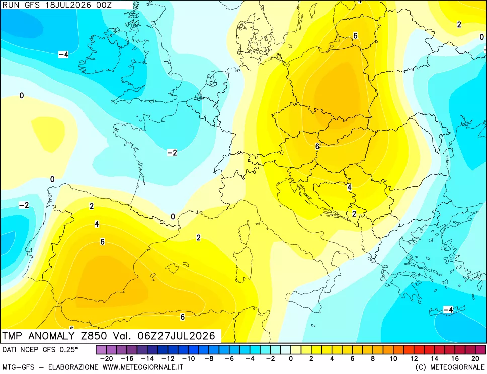 mappa 850 hPa Temp Anomaly vs Cli.No 1981-2010