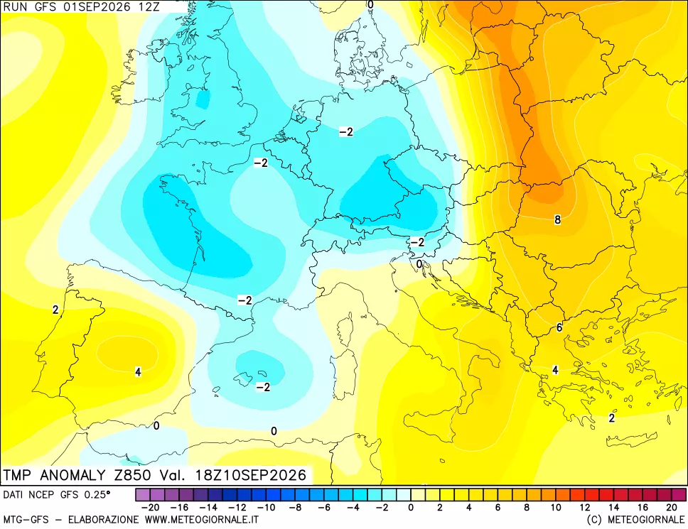 mappa 850 hPa Temp Anomaly vs Cli.No 1981-2010