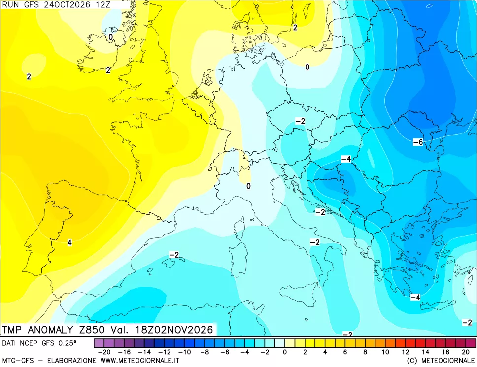 mappa 850 hPa Temp Anomaly vs Cli.No 1981-2010