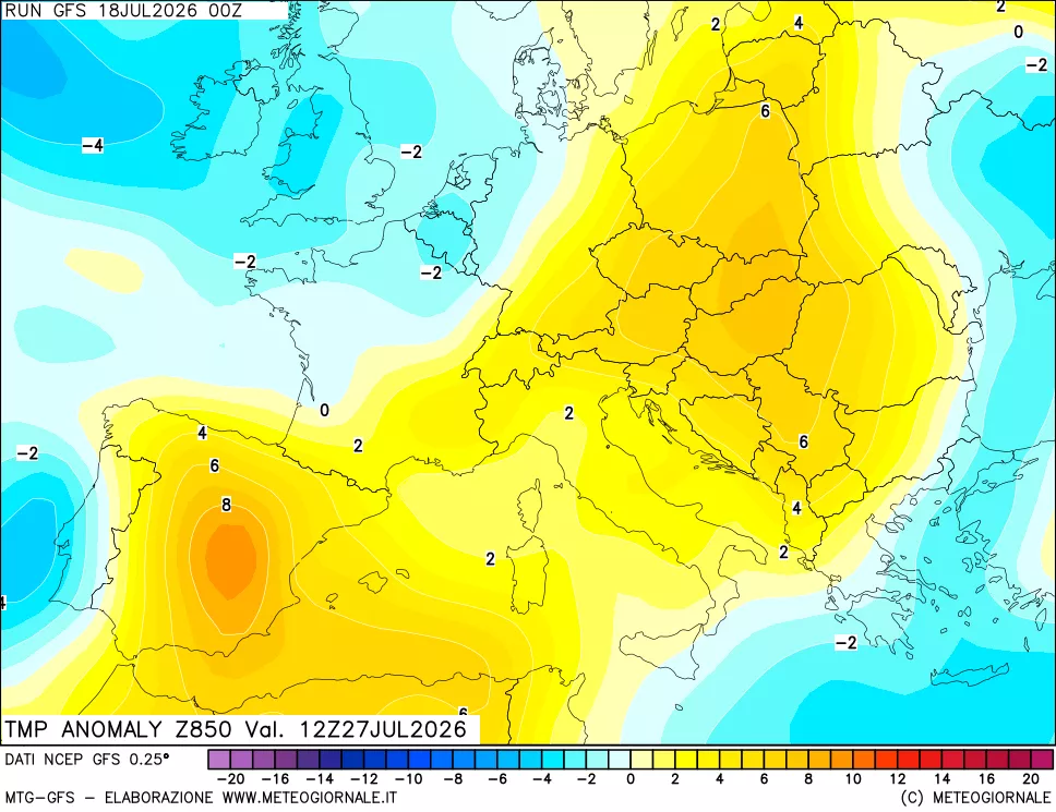 mappa 850 hPa Temp Anomaly vs Cli.No 1981-2010