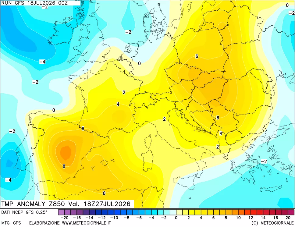 mappa 850 hPa Temp Anomaly vs Cli.No 1981-2010