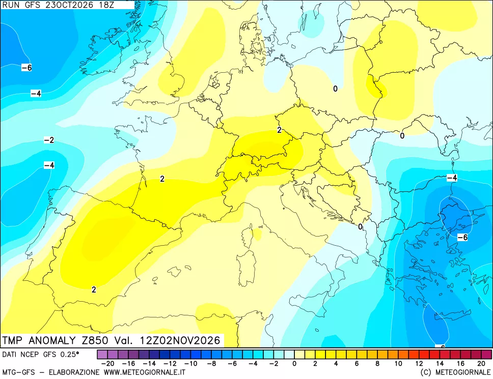 mappa 850 hPa Temp Anomaly vs Cli.No 1981-2010