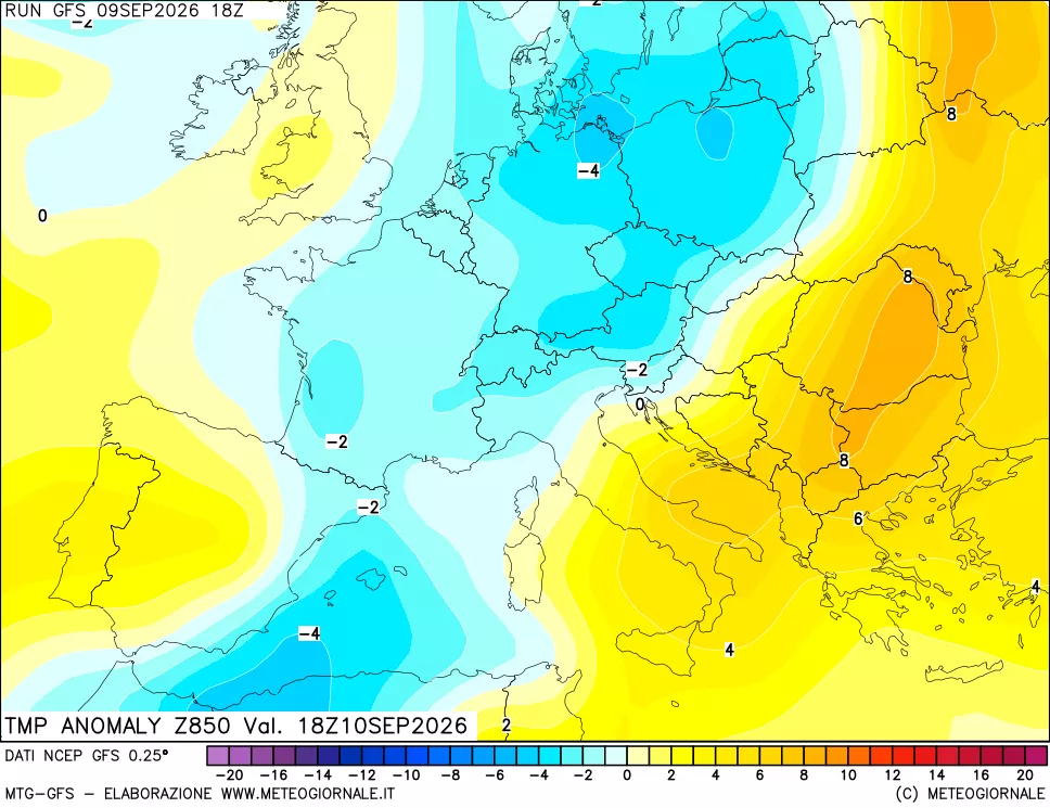 mappa 850 hPa Temp Anomaly vs Cli.No 1981-2010