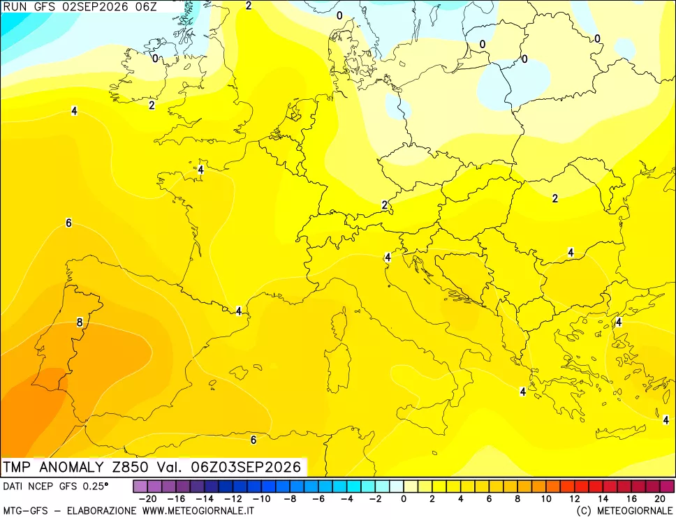mappa 850 hPa Temp Anomaly vs Cli.No 1981-2010