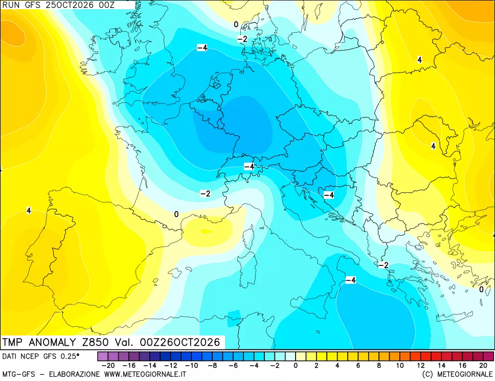 mappa 850 hPa Temp Anomaly vs Cli.No 1981-2010