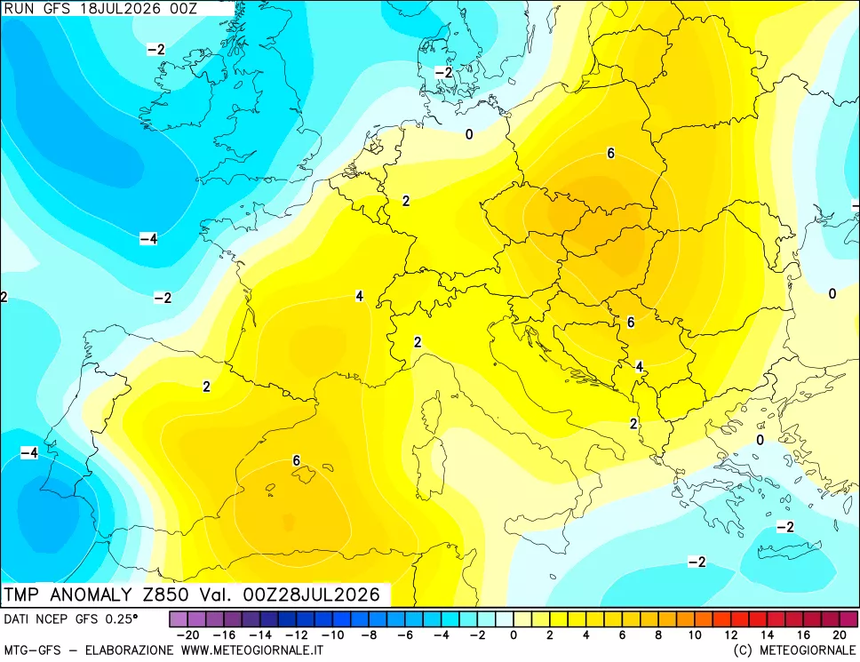 mappa 850 hPa Temp Anomaly vs Cli.No 1981-2010