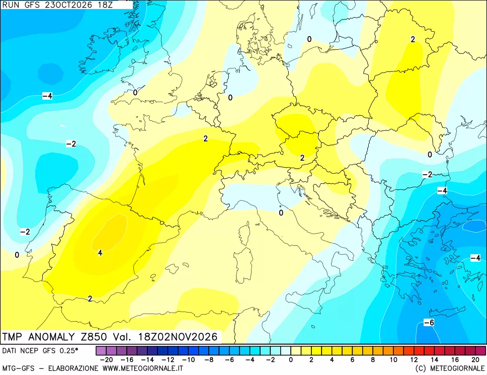 mappa 850 hPa Temp Anomaly vs Cli.No 1981-2010