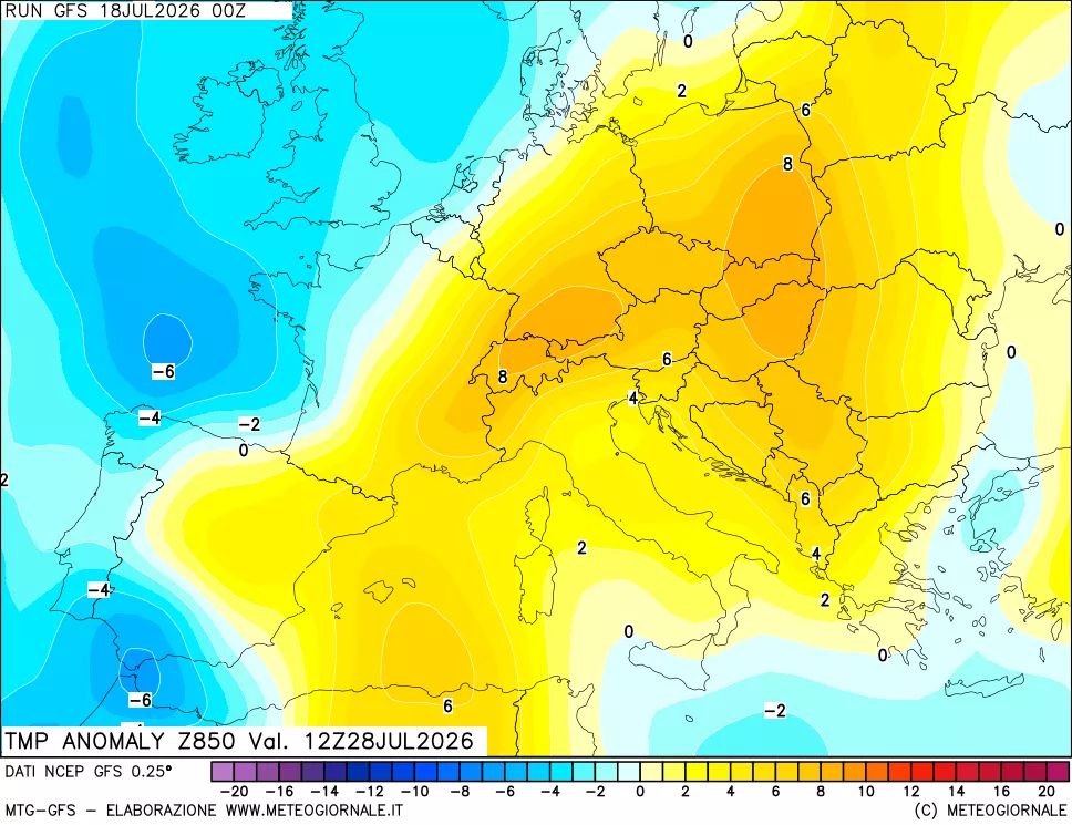 mappa 850 hPa Temp Anomaly vs Cli.No 1981-2010