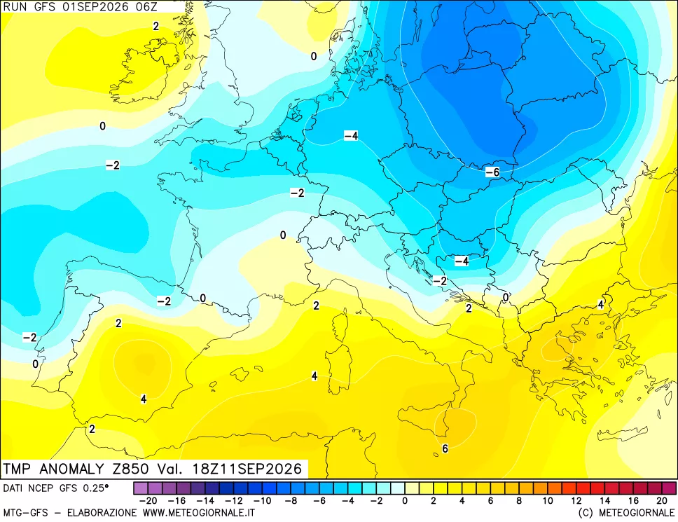 mappa 850 hPa Temp Anomaly vs Cli.No 1981-2010